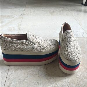 Gucci Lace Platform Shoes with Red and Blue Accents